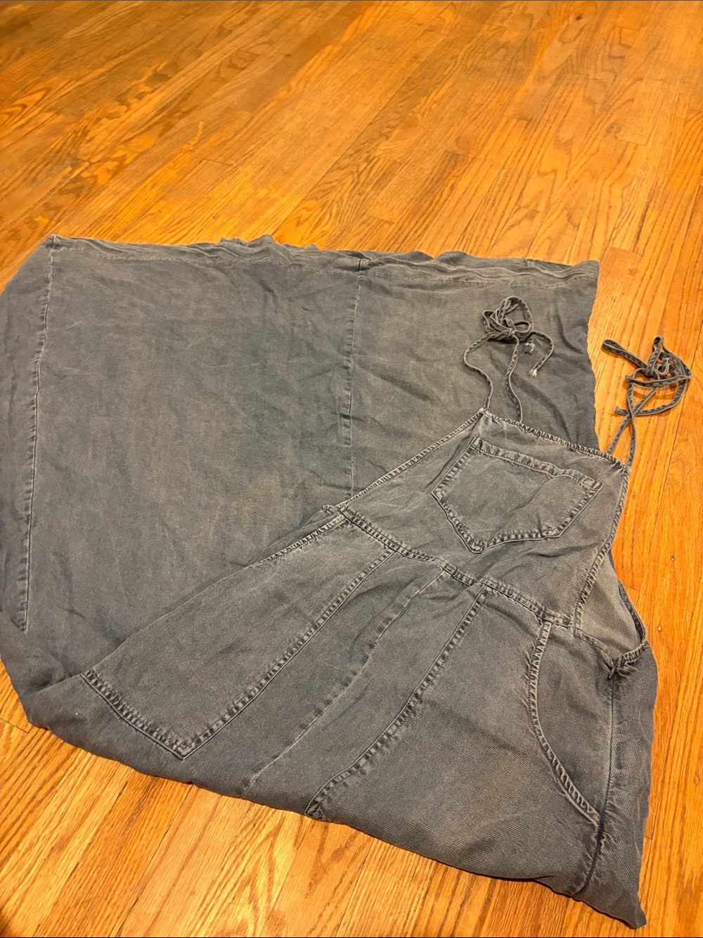 En Creme Washed Gray Denim Maxi Sundress